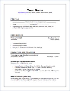 resume courses taken